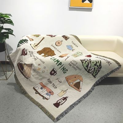 cotton Camping Blanket Moisture Proof Picnic Mat Jacquard Tapestry